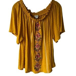 Sundance 100% Linen Yellow Floral Embroidery Dancing Garden Top Size M
